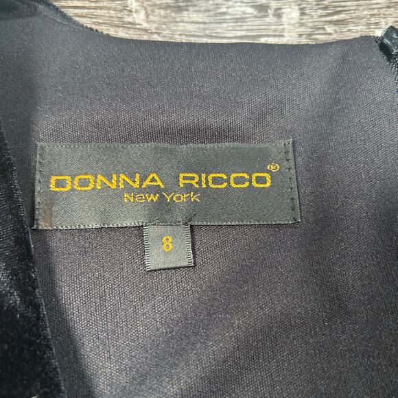 Vintage Donna Ricco Black Velvet Chiffon Midi Dress Made in USA Size 8 - Picture 6 of 6